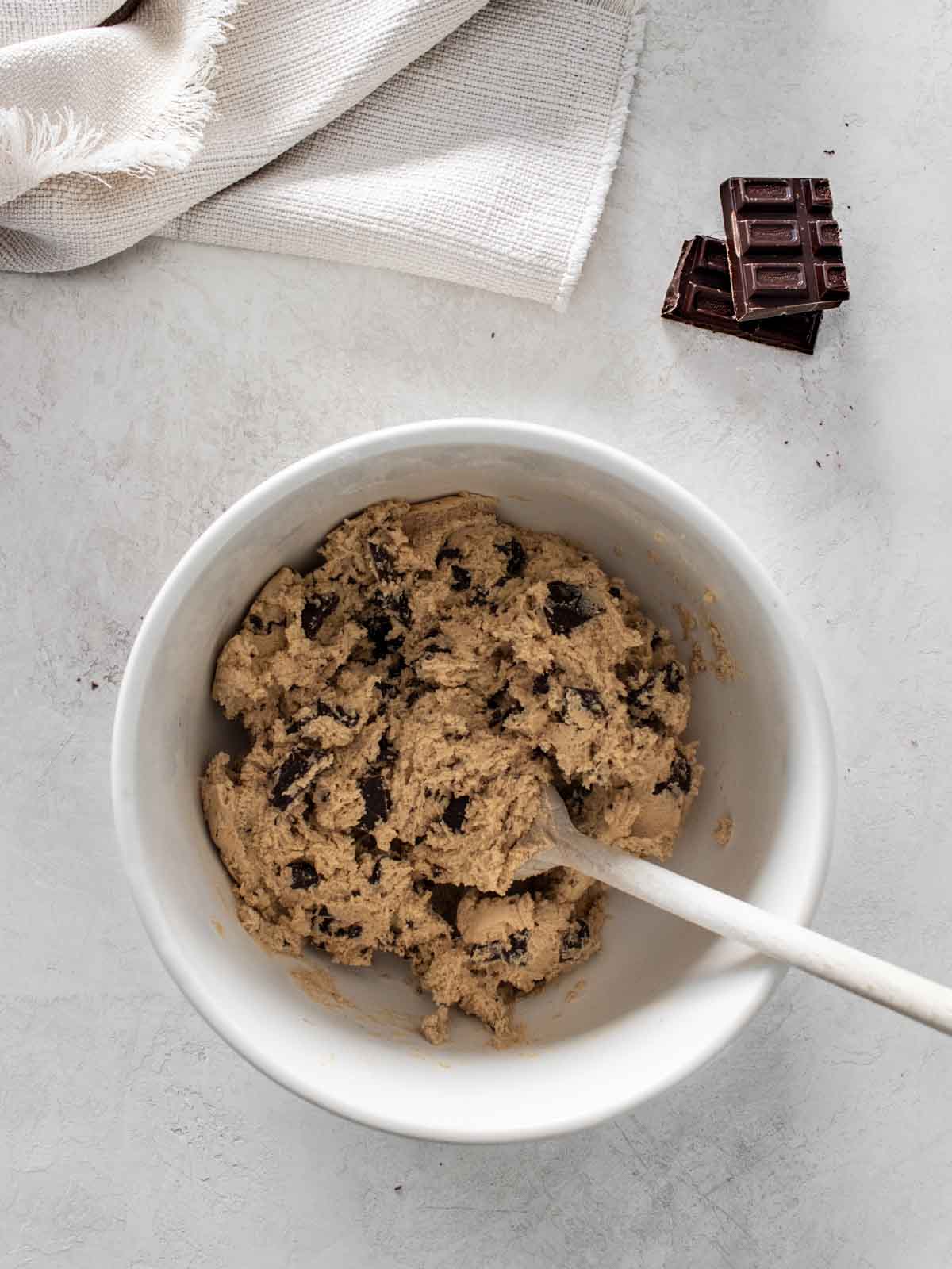 chocolate chip cookie dough in a bowl