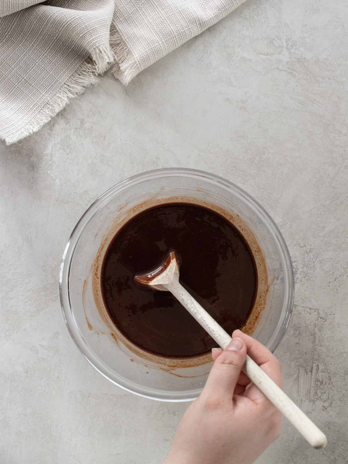 melted chocolate and butter in a bowl