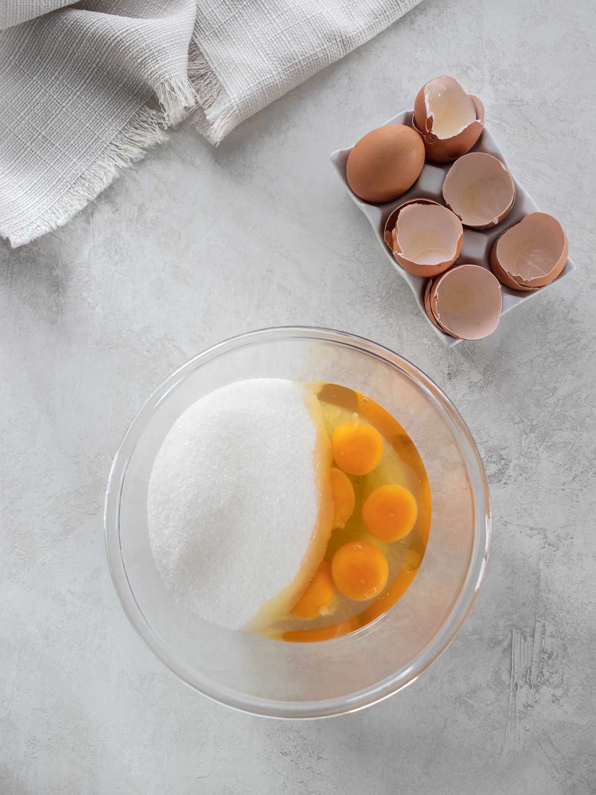 eggs and sugar in a bowl