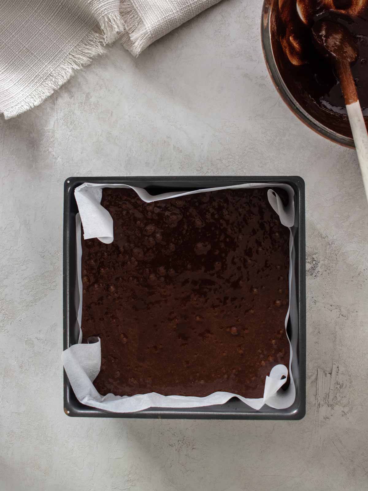 brownie batter in pan