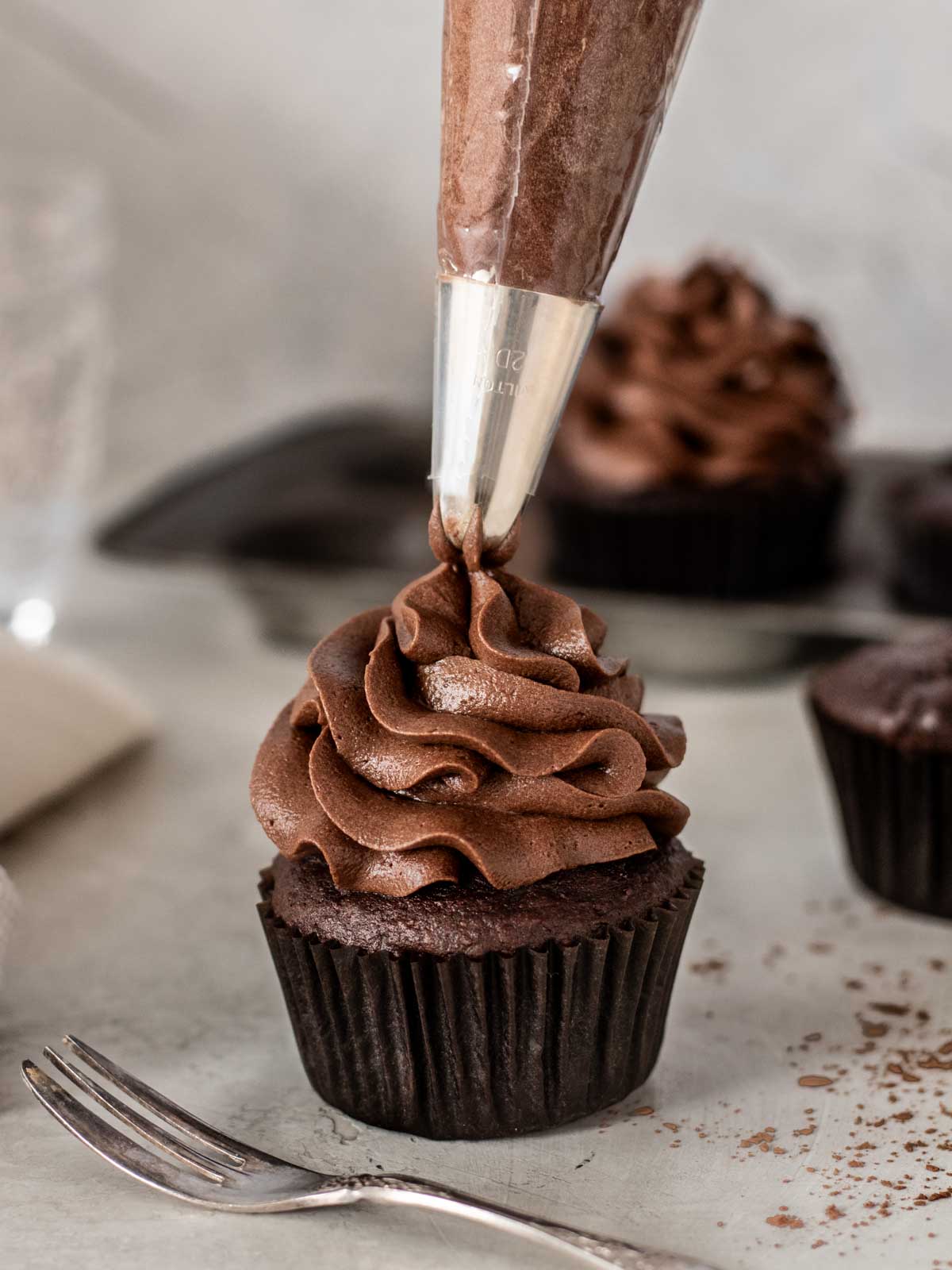 Chocolate Buttercream on Chocolate Cupcakes