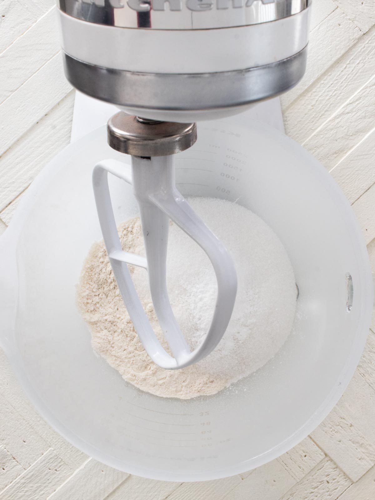 Dry ingredients in stand mixer