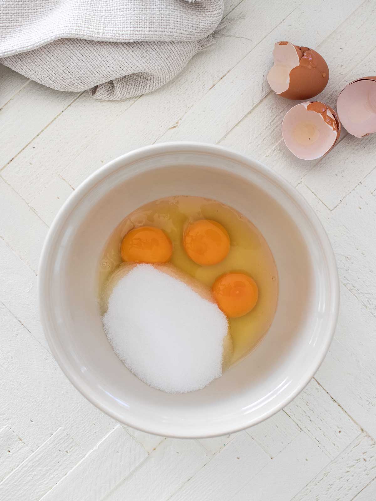 eggs and sugar in a bowl
