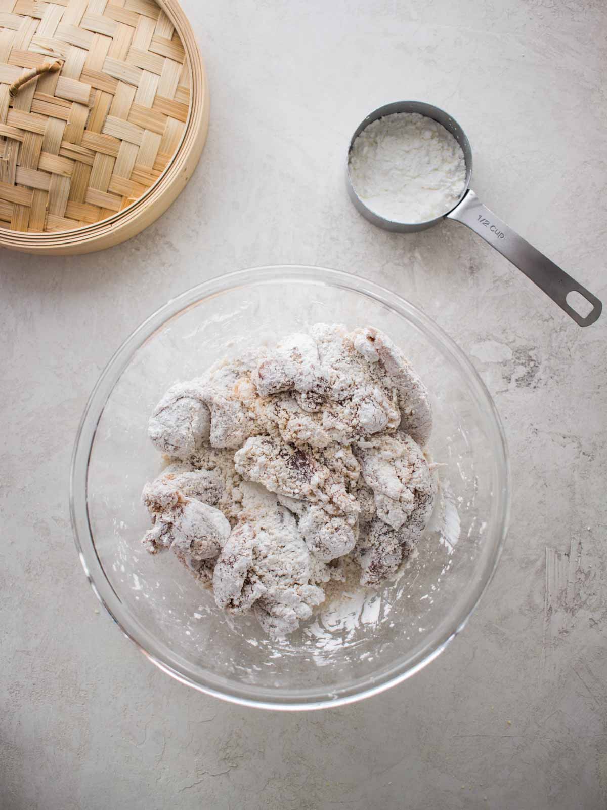 Chicken covered in cornflour