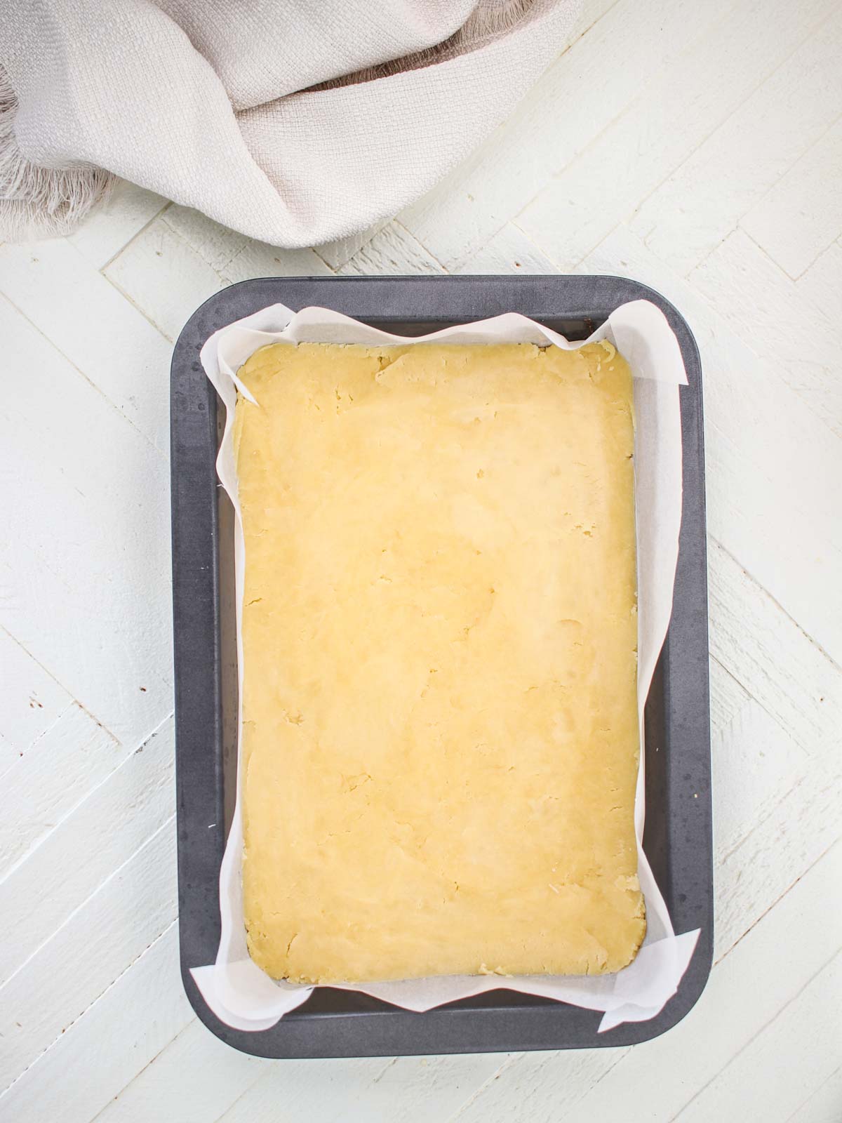 Lemon Bar base in a baking pan