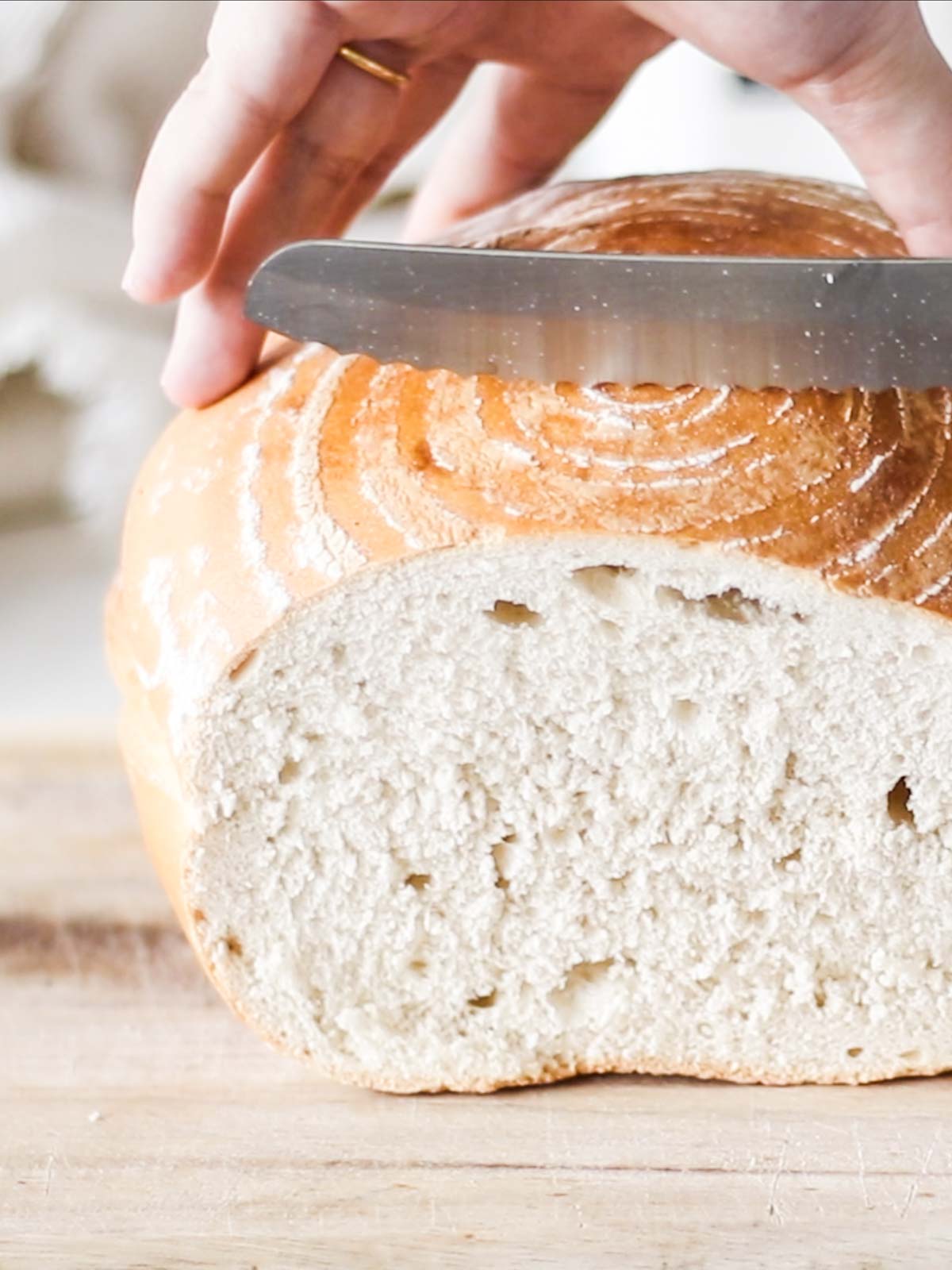 bread being sliced