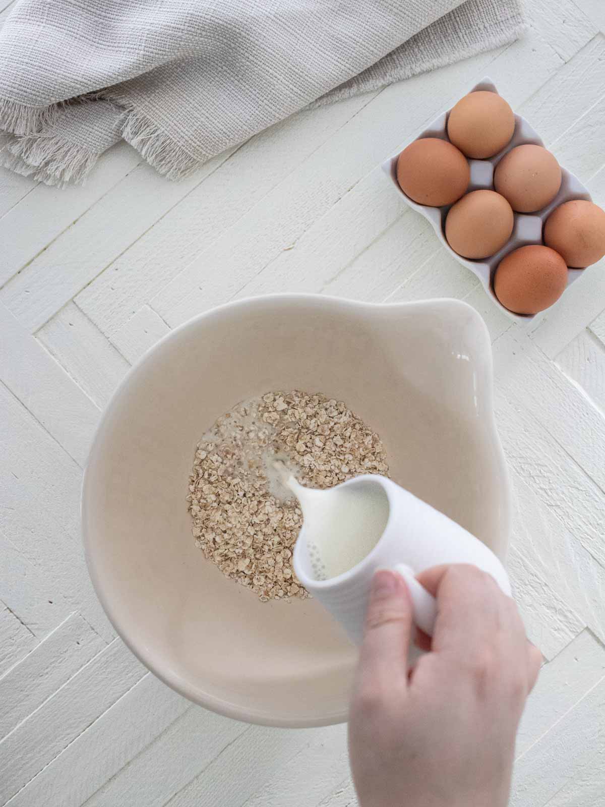 milk poured over oats
