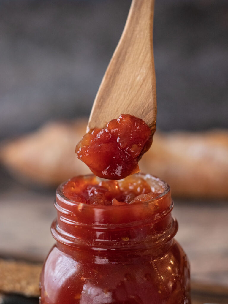 Tomato Relish on a spoon